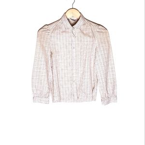 Colored Grid Long-Sleeve Vintage Button-Up Blouse with Puffy Sleeves